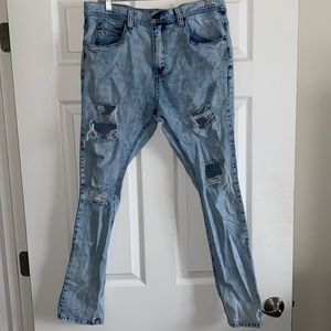 Acid wash light blue distressed jeans